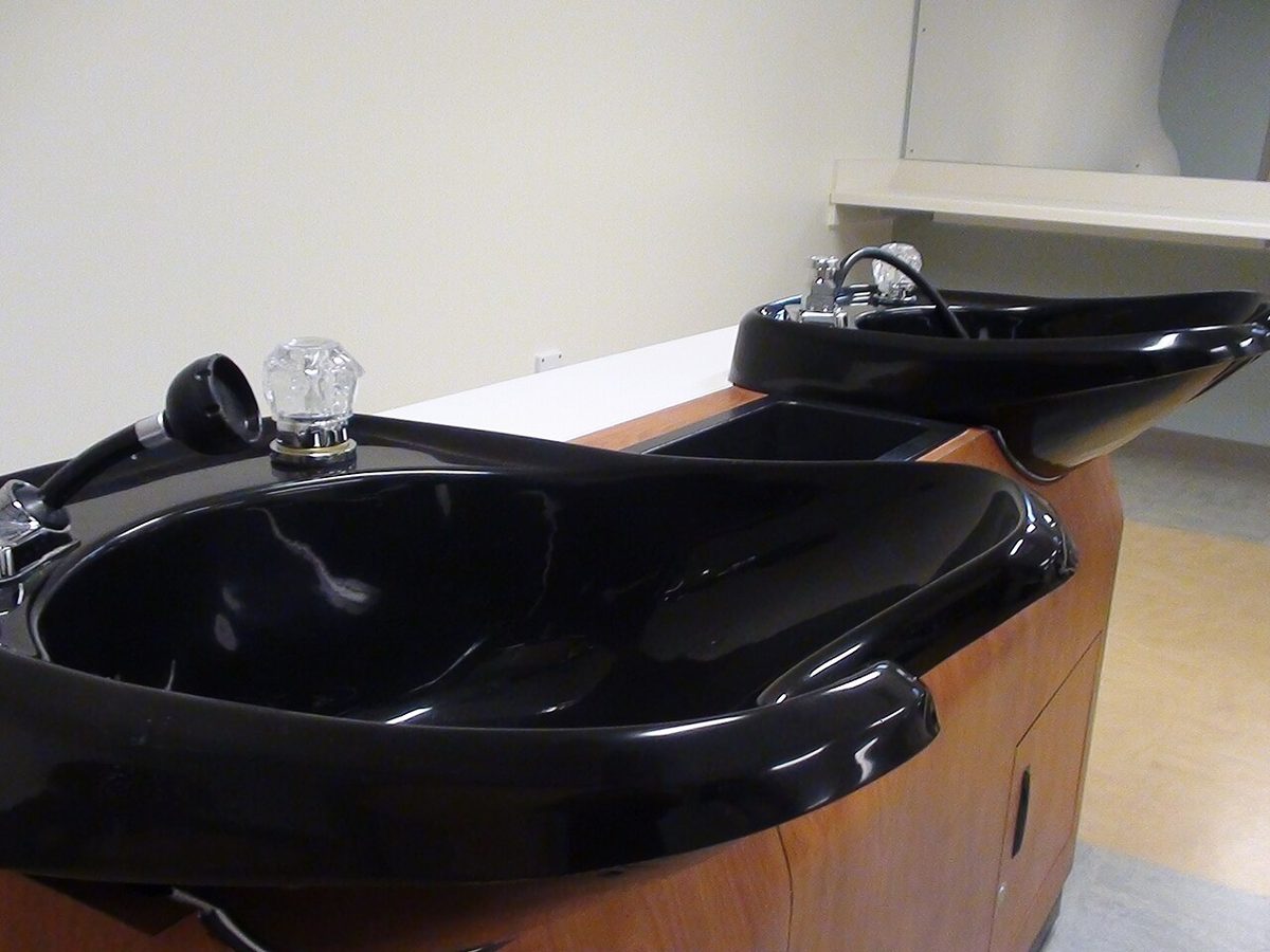 Shampoo sinks inside a hair salon